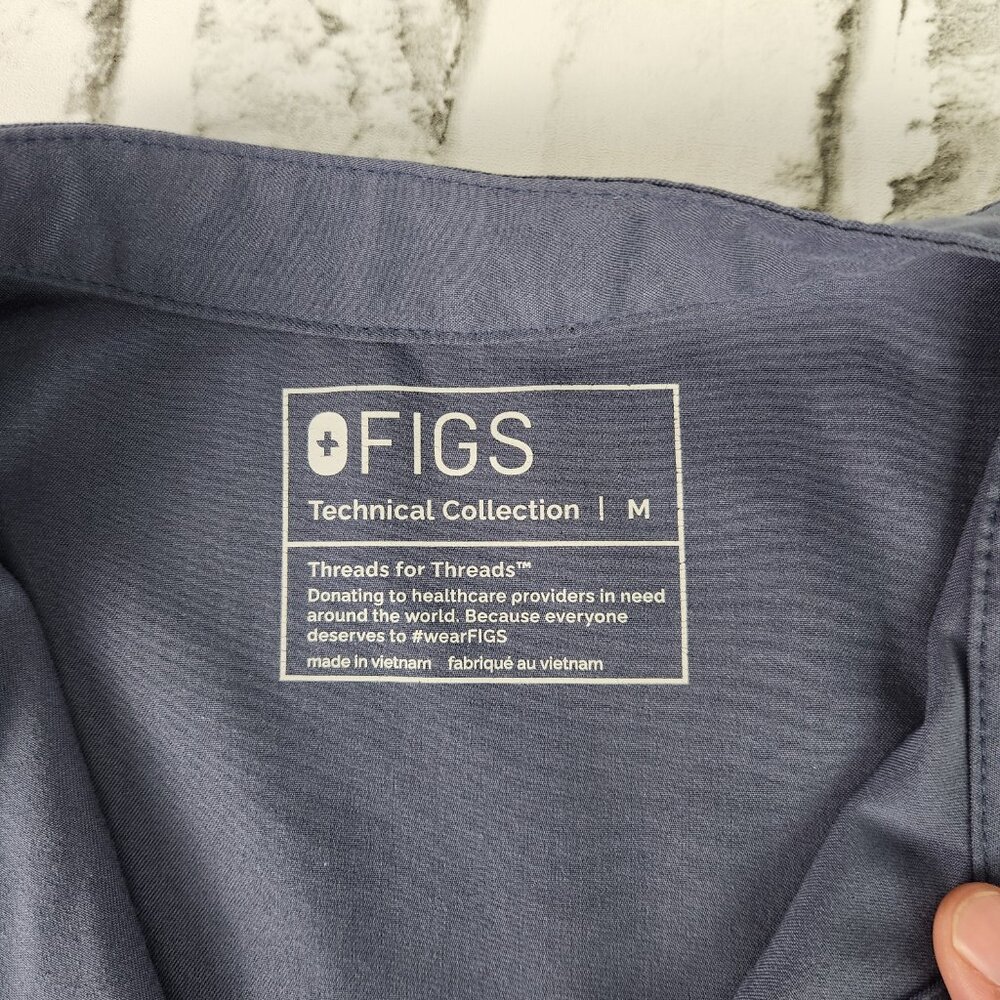 Figs Rafaela Oversized Scrubs Womens Medium Gray Blue Top Casual Mandarin Collar - Picture 7 of 8